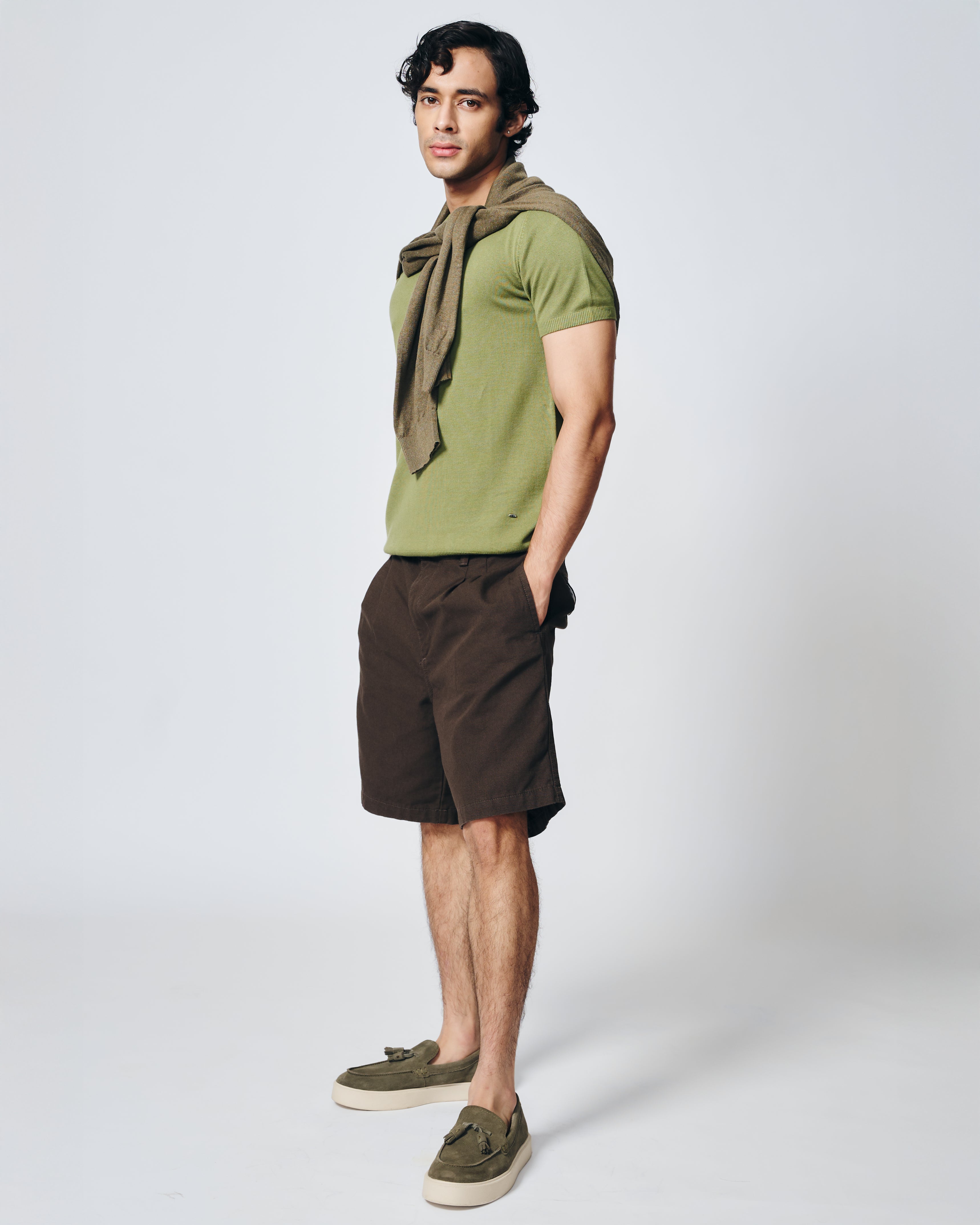 GRASS GREEN COTTON-BAMBOO U-NECK POLO T-SHIRT