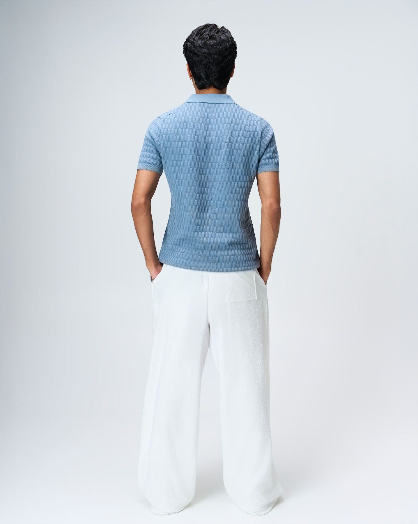 Powder Blue Brickline V-Polo - 100% Cotton - II