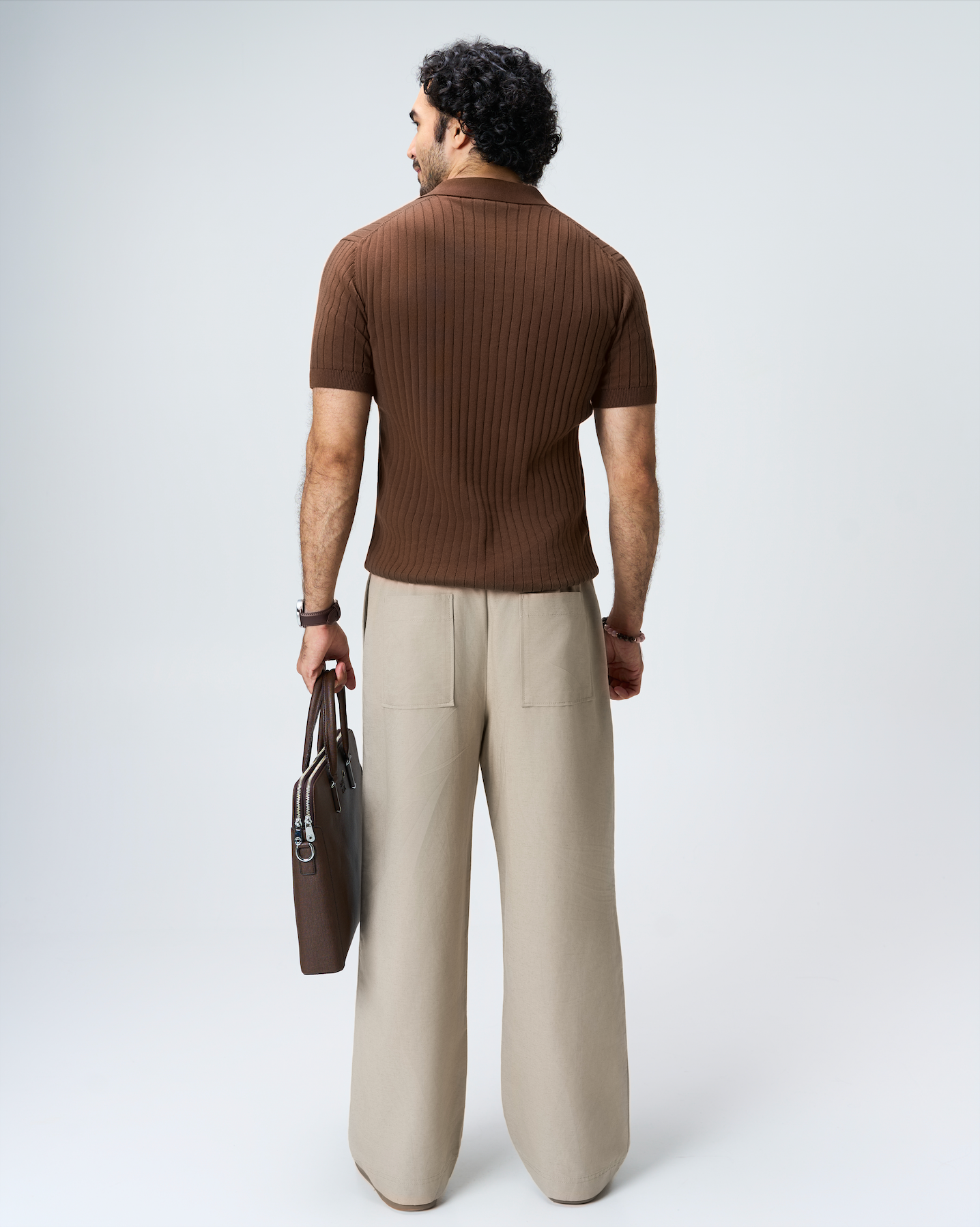 Cocoa Brown Drop Needle V-Polo - 100% Cotton - II