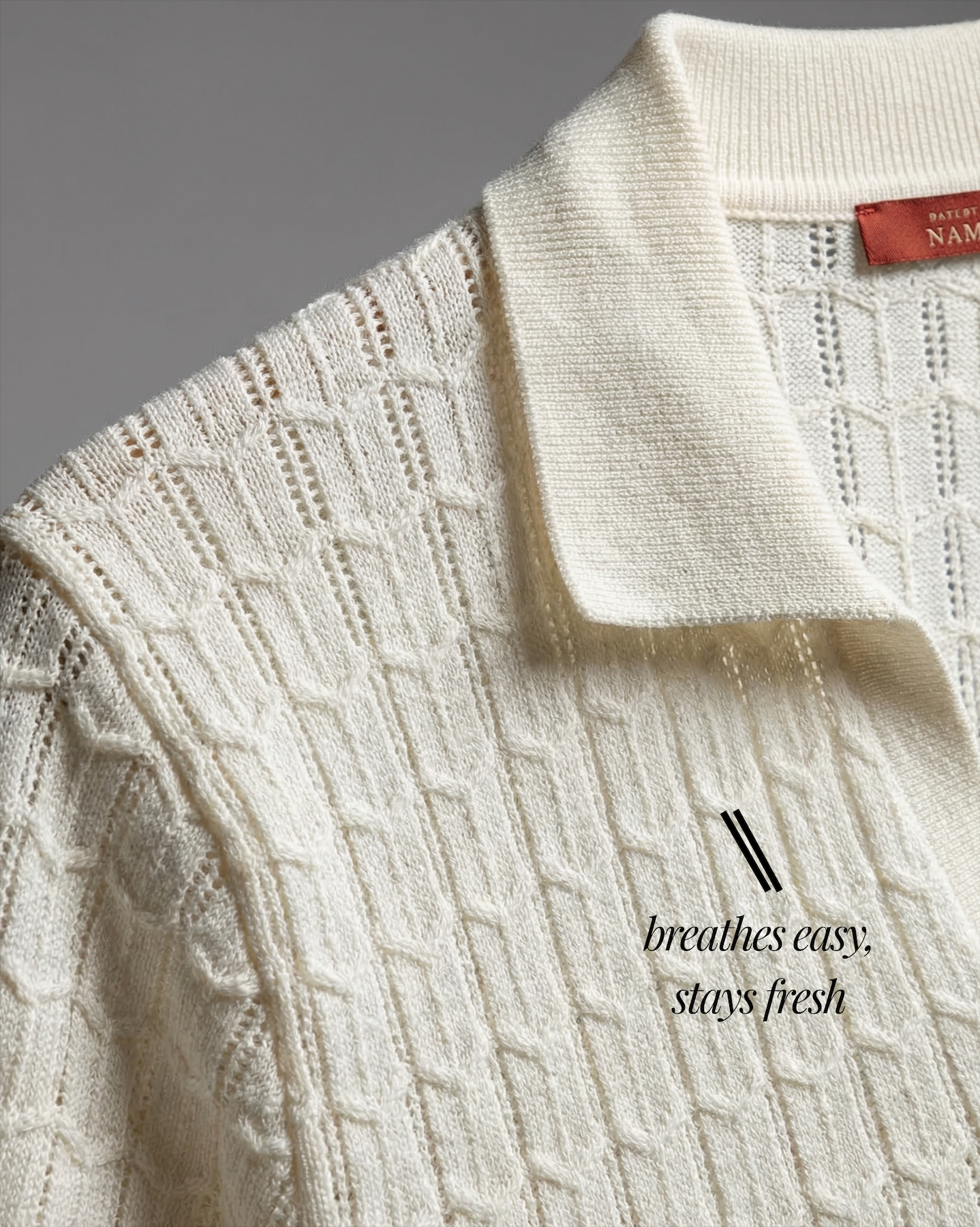 Soft White Luxe Open-knit V-Polo