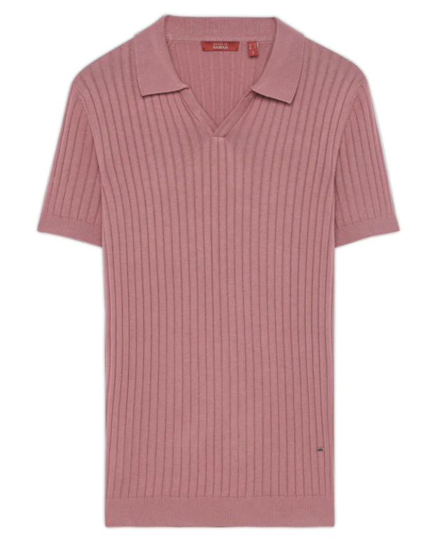 Clay Pink Drop Needle V-Neck Polo