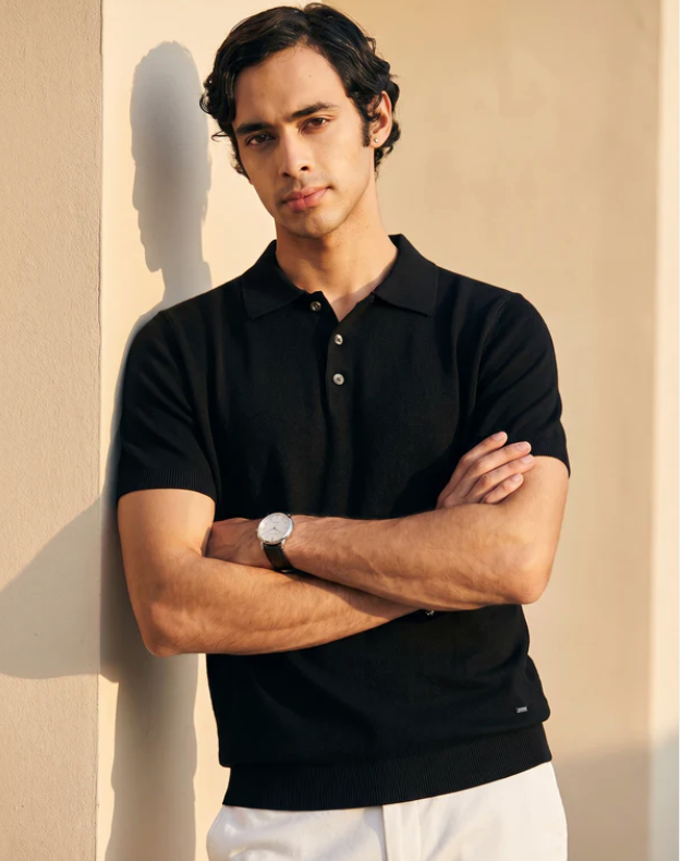 Ink Black Waffle Knit Polo