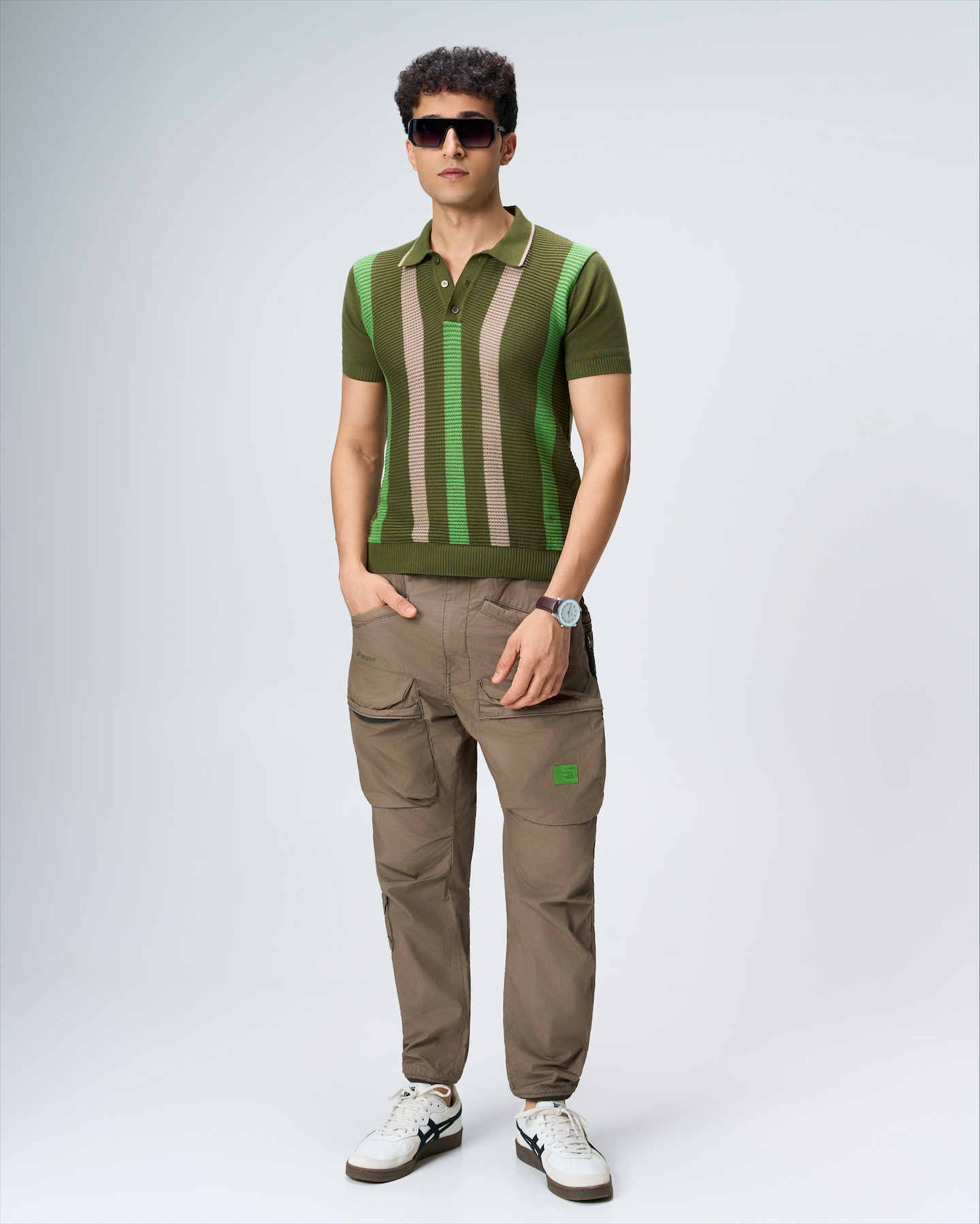 Khaki Green Pixel Stripe B-Polo - 100% Cotton - II