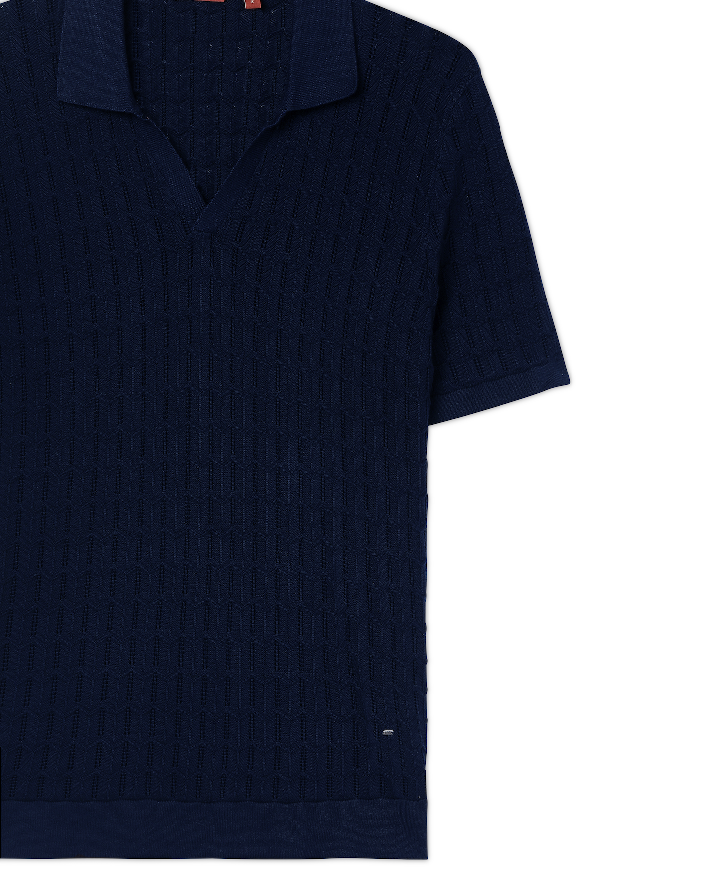 Midnight Blue Luxe Open-knit V-Polo - 100% Cotton - II