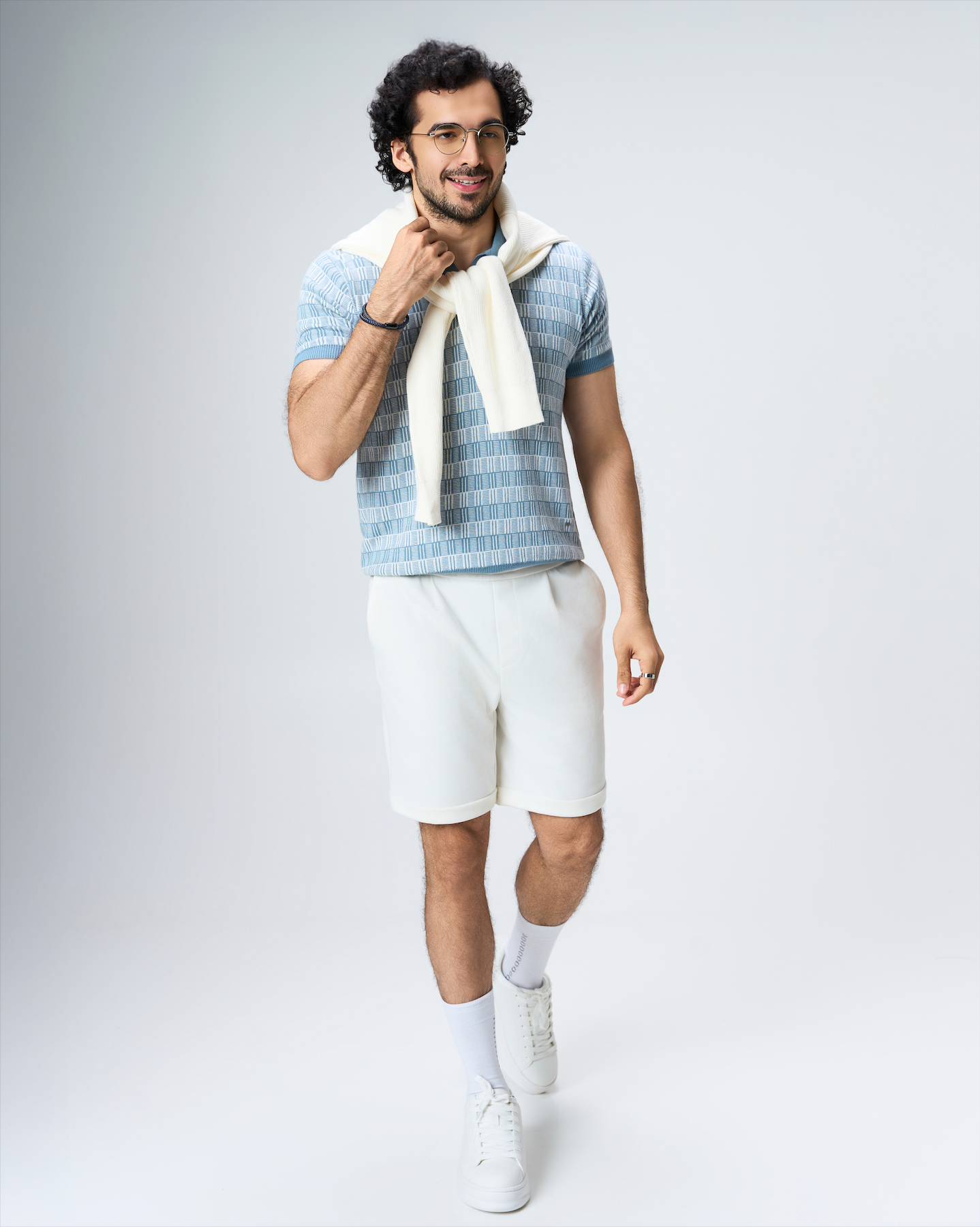 Powder Blue Luxe Gridline V-Polo