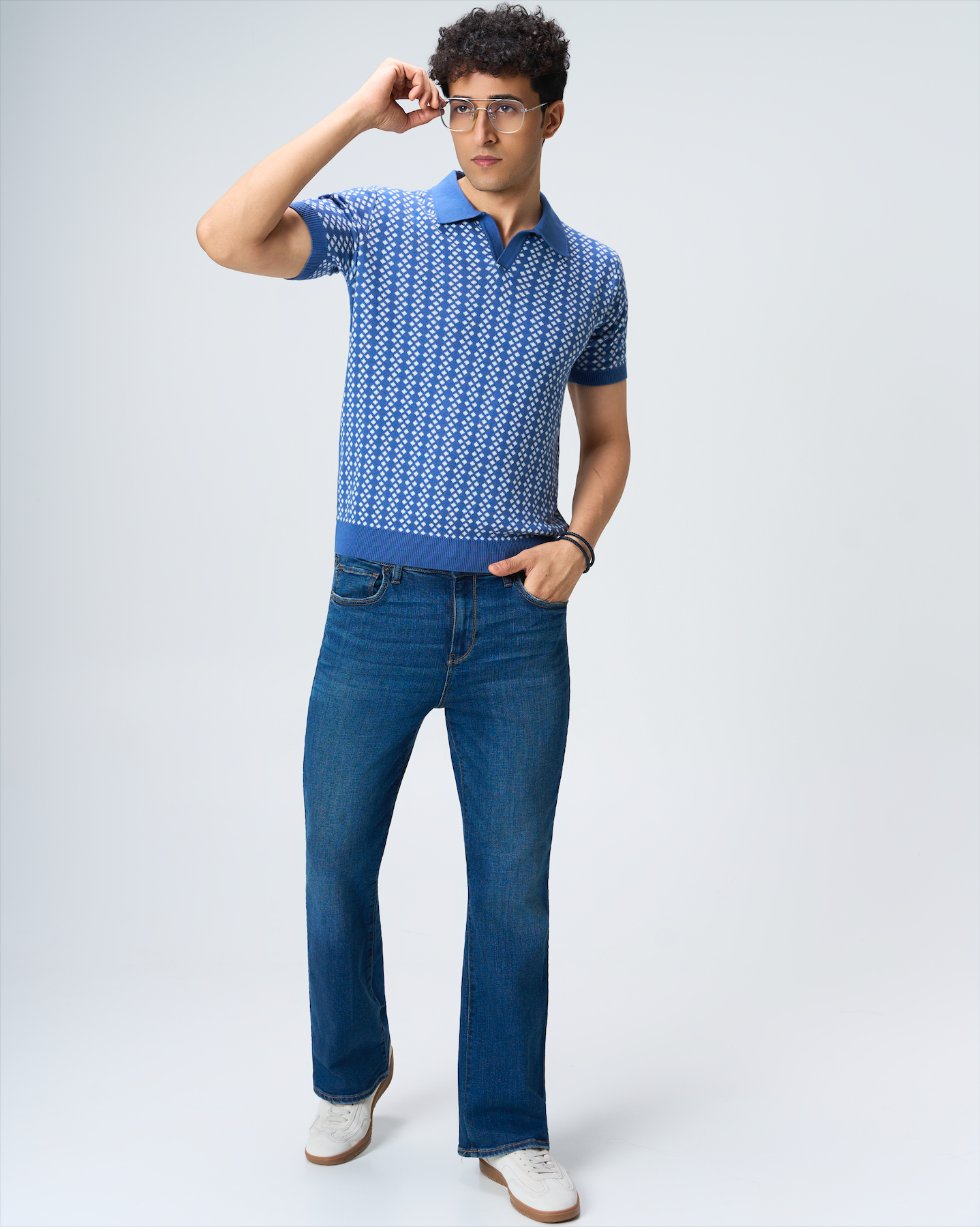 Denim Blue Luxe Diamond V-Polo - 100% Cotton - II