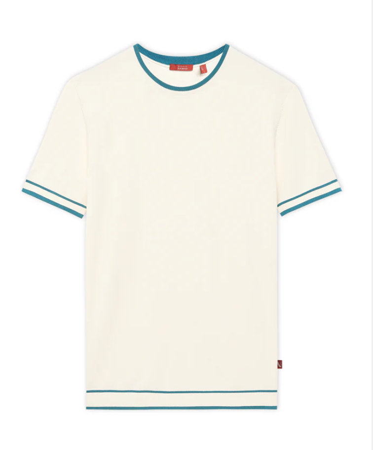 Soft White Teal Contrast T-Shirt