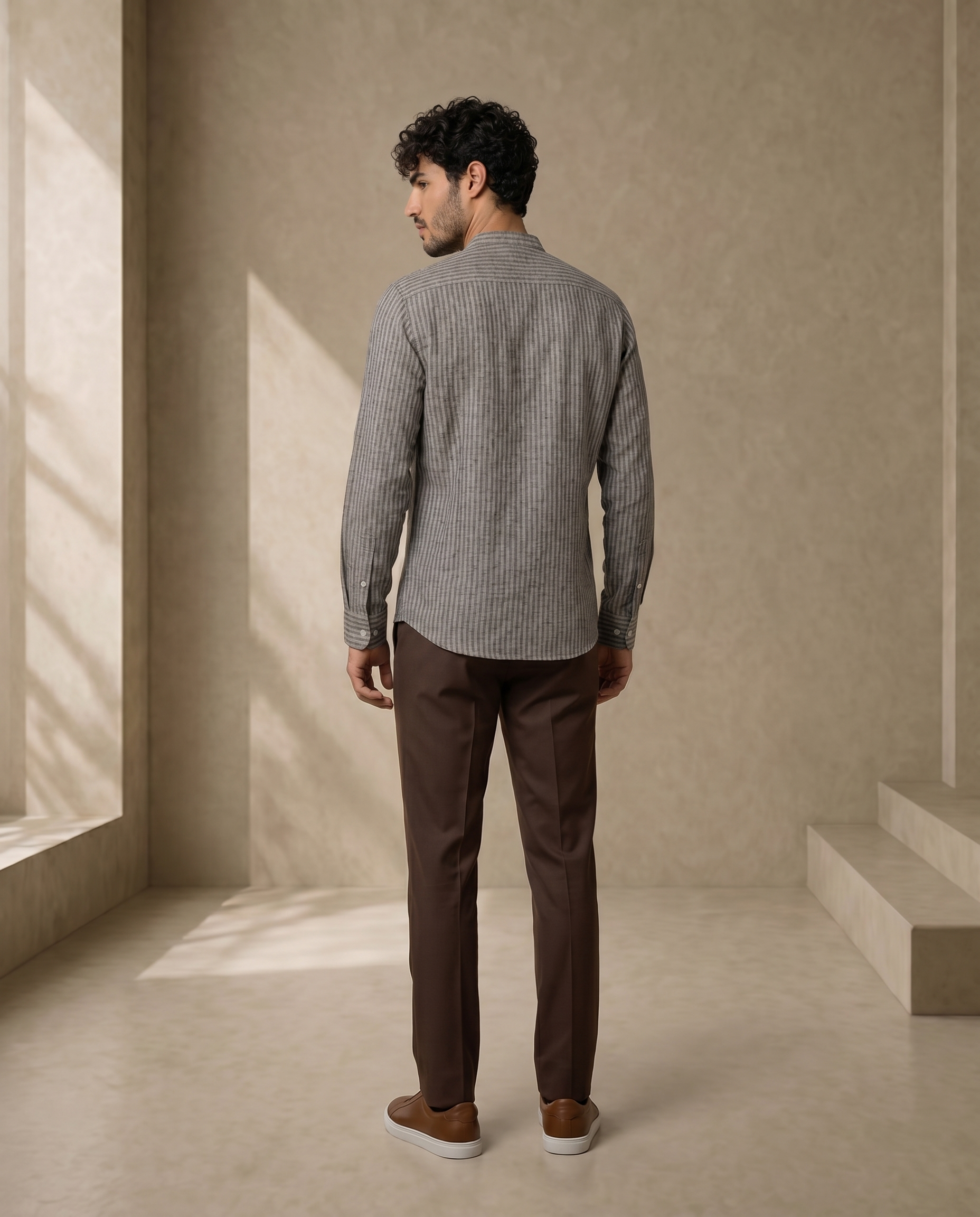 Cocoa Brown Mandarin Stripe Shirt