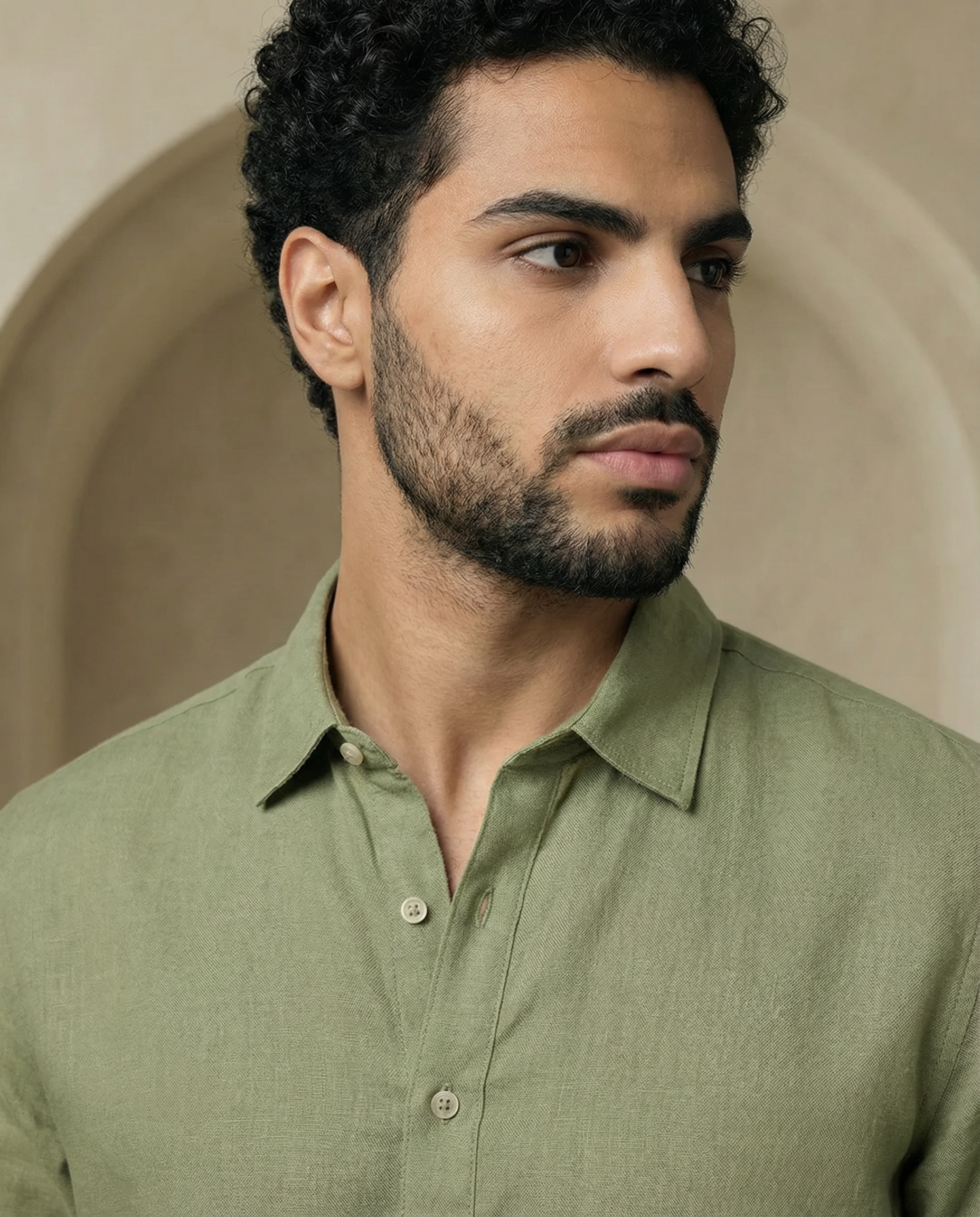 Moss Green Linen Blend Kurta Shirt