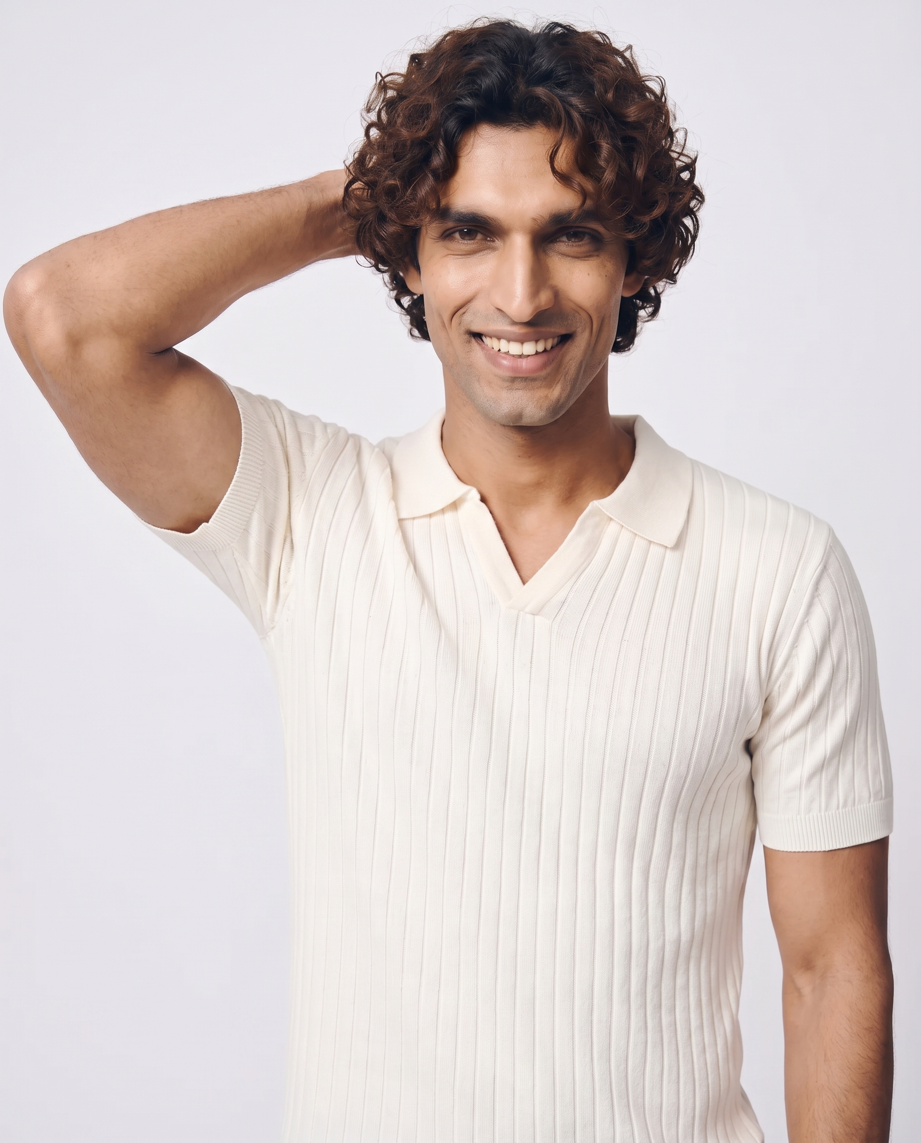 Soft White Cotton Bamboo V-Neck Polo