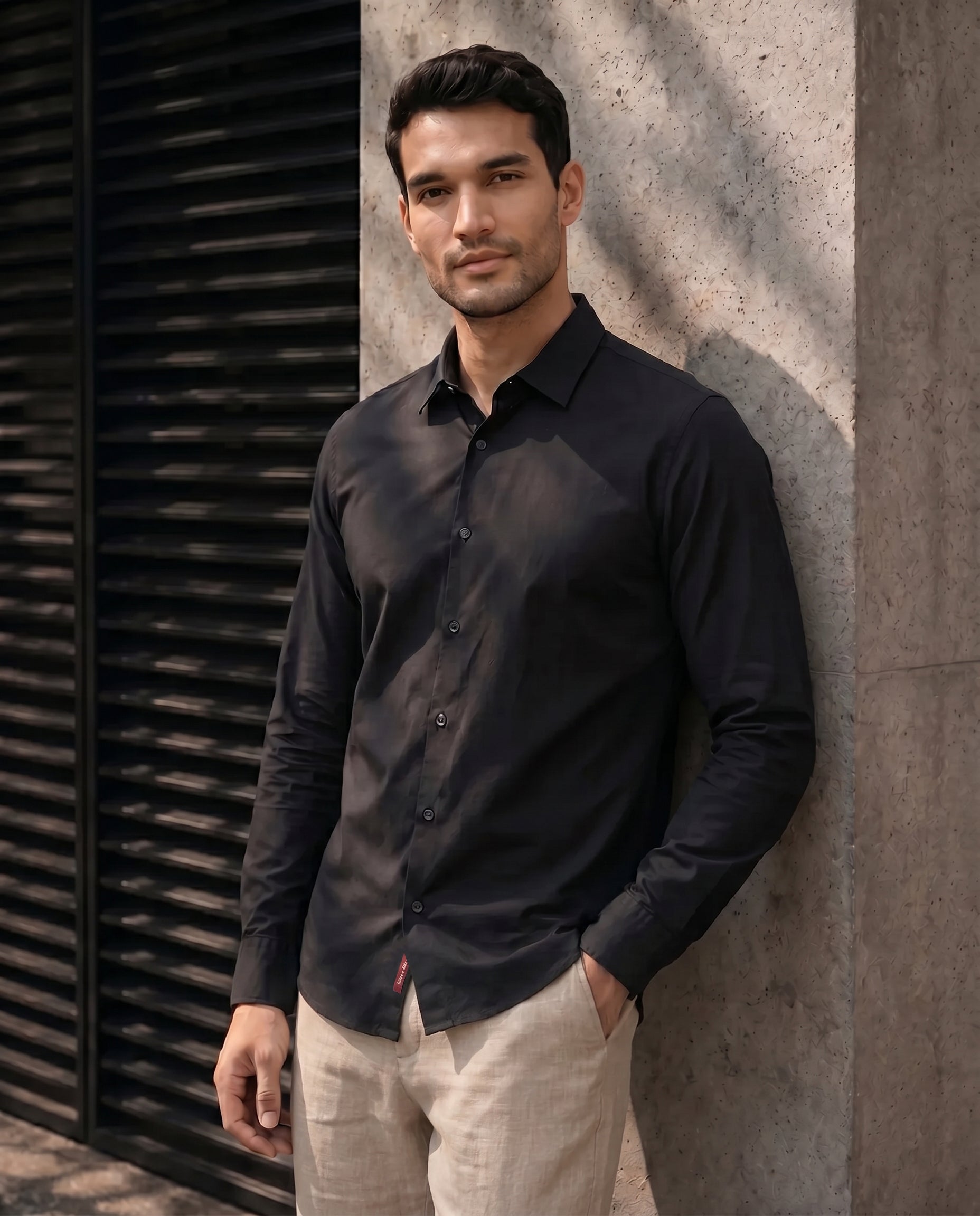 Ink Black Poplin Stretch Cotton Shirt