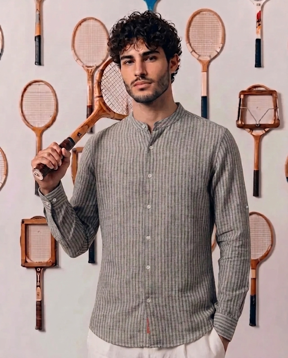 Cocoa Brown Mandarin Stripe Shirt