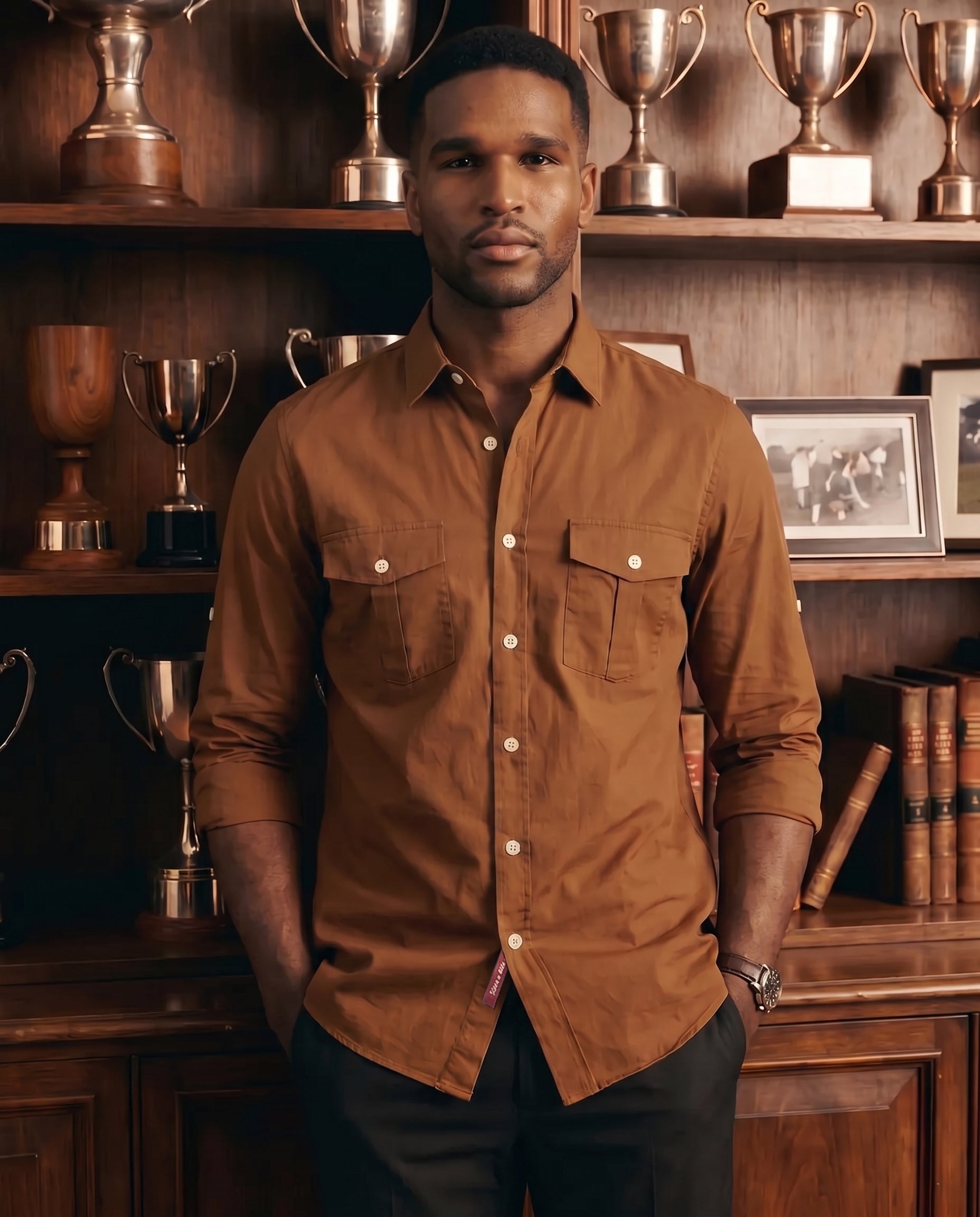 Tobacco Brown Water-Repellent Safari Shirt