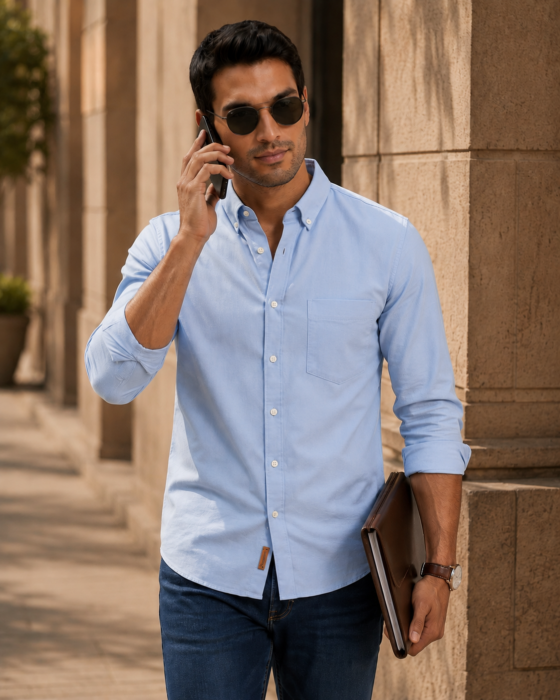 Powder Blue Oxford Chambray Shirt