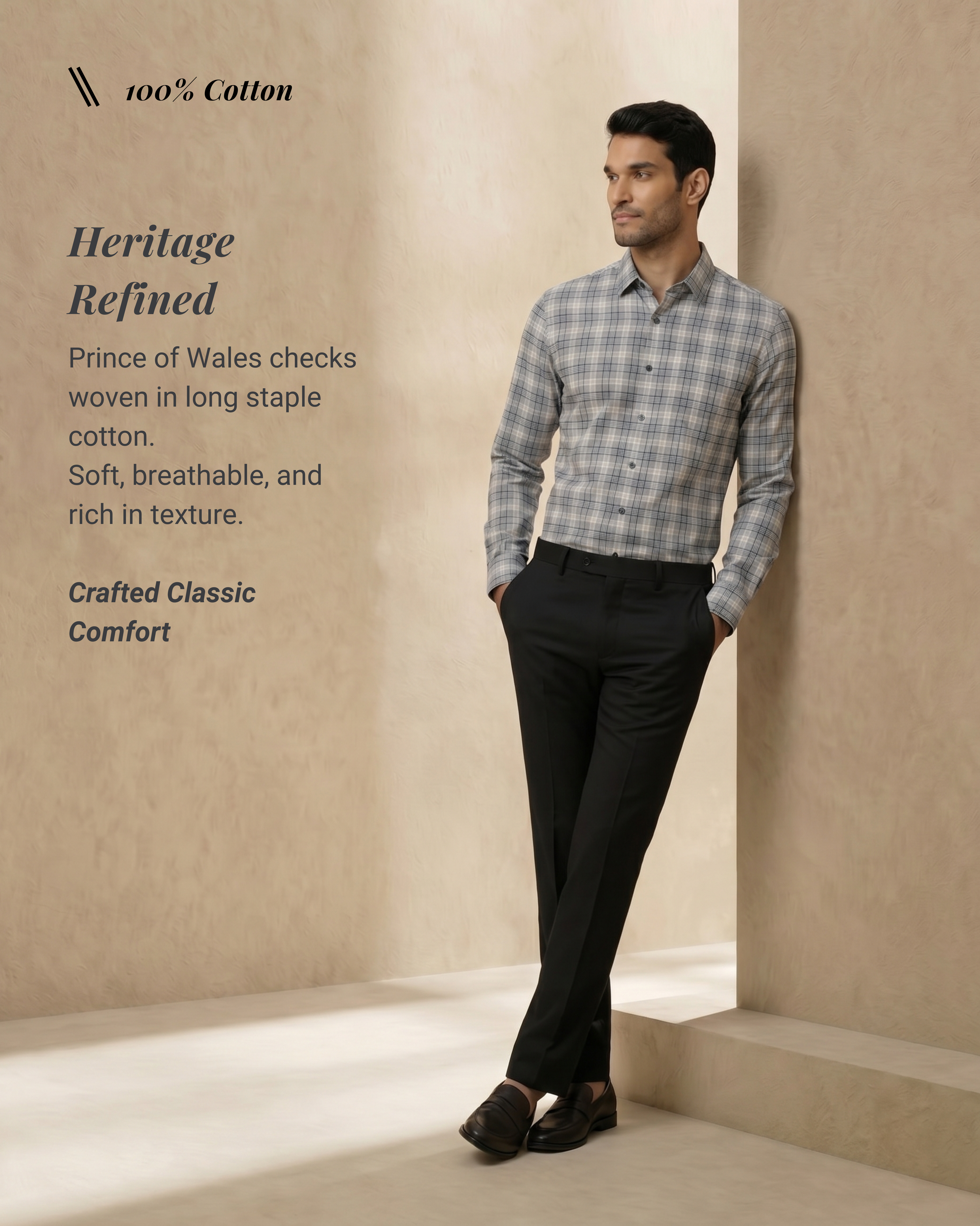 Ink Black Prince of Wales Check Shirt