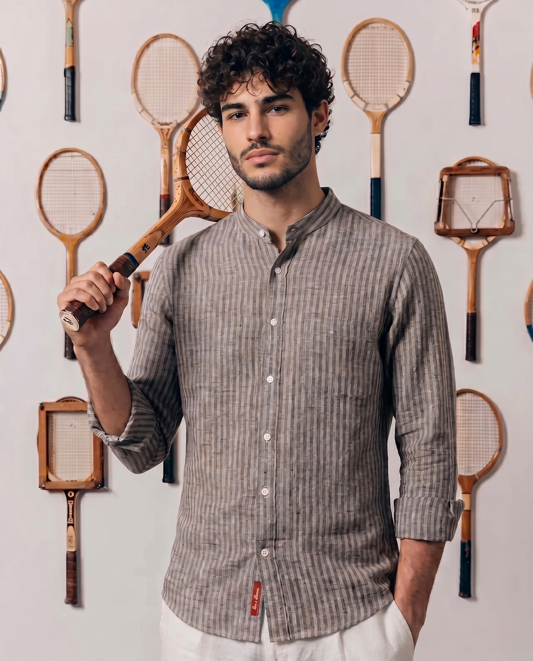 Cocoa Brown Linen Blend Striped Shirt