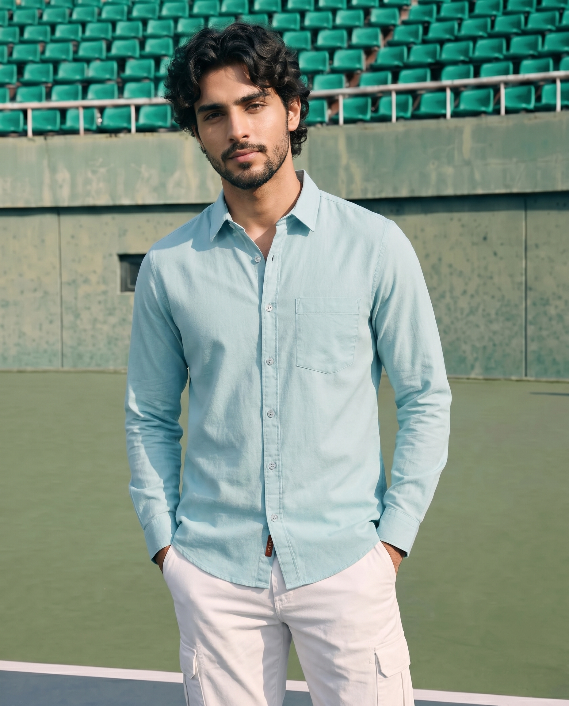 Mint Green Heavy Oxford Stretch Cotton Shirt