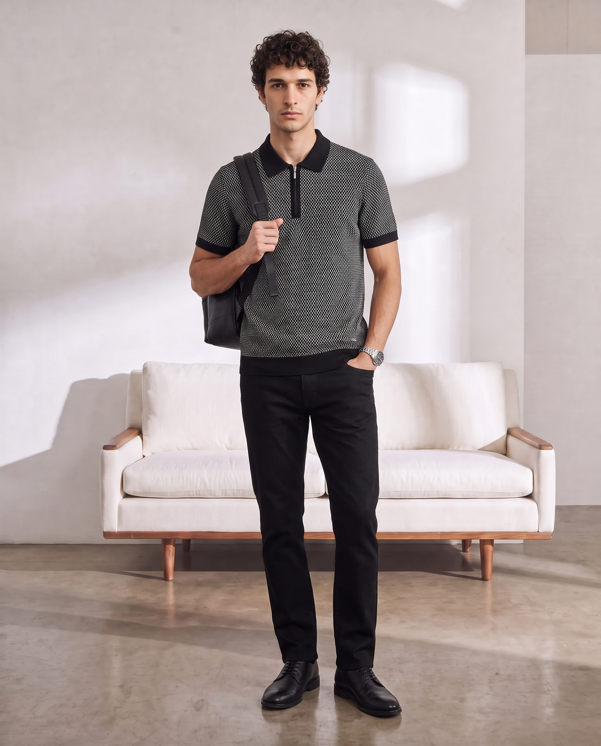 Ink Black Milano Jacquard Z-Polo