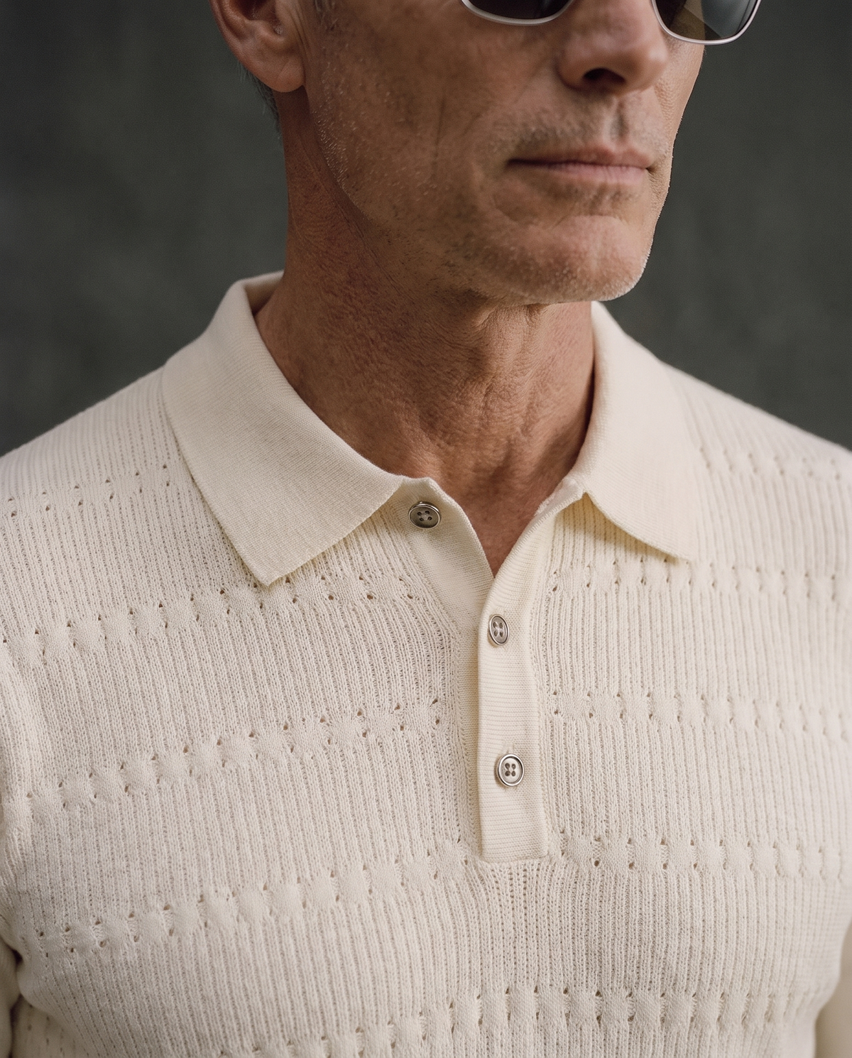 Soft White Pointelle B-polo