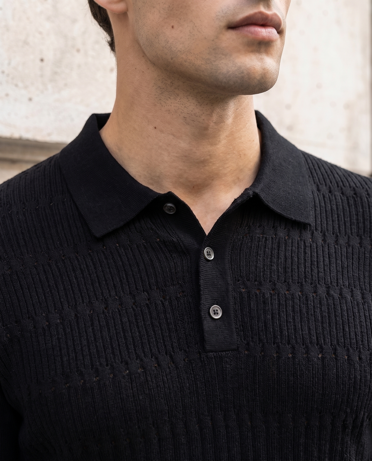 Ink Black Pointelle B-polo
