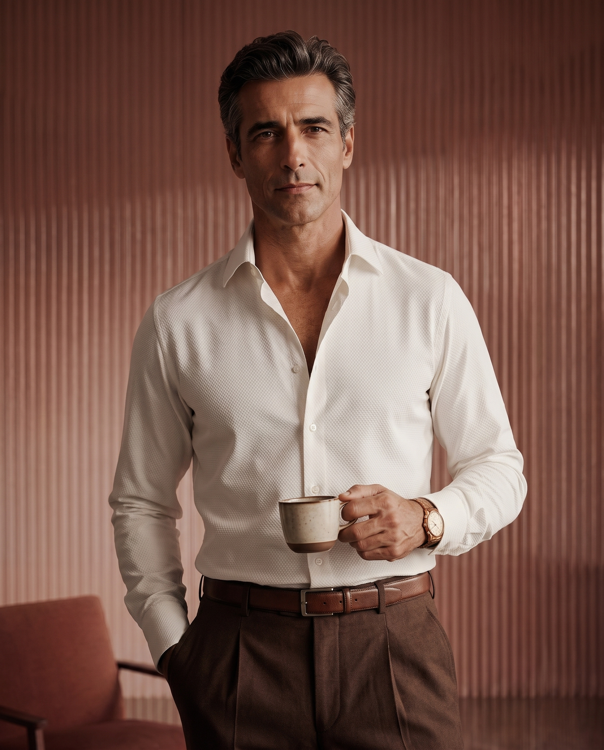 Soft White Honeycomb Weave Shirt