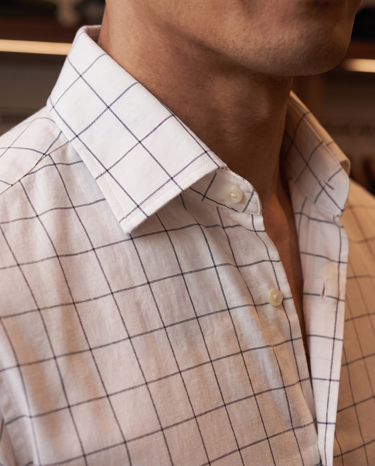 Soft White Windowpane Check Shirt