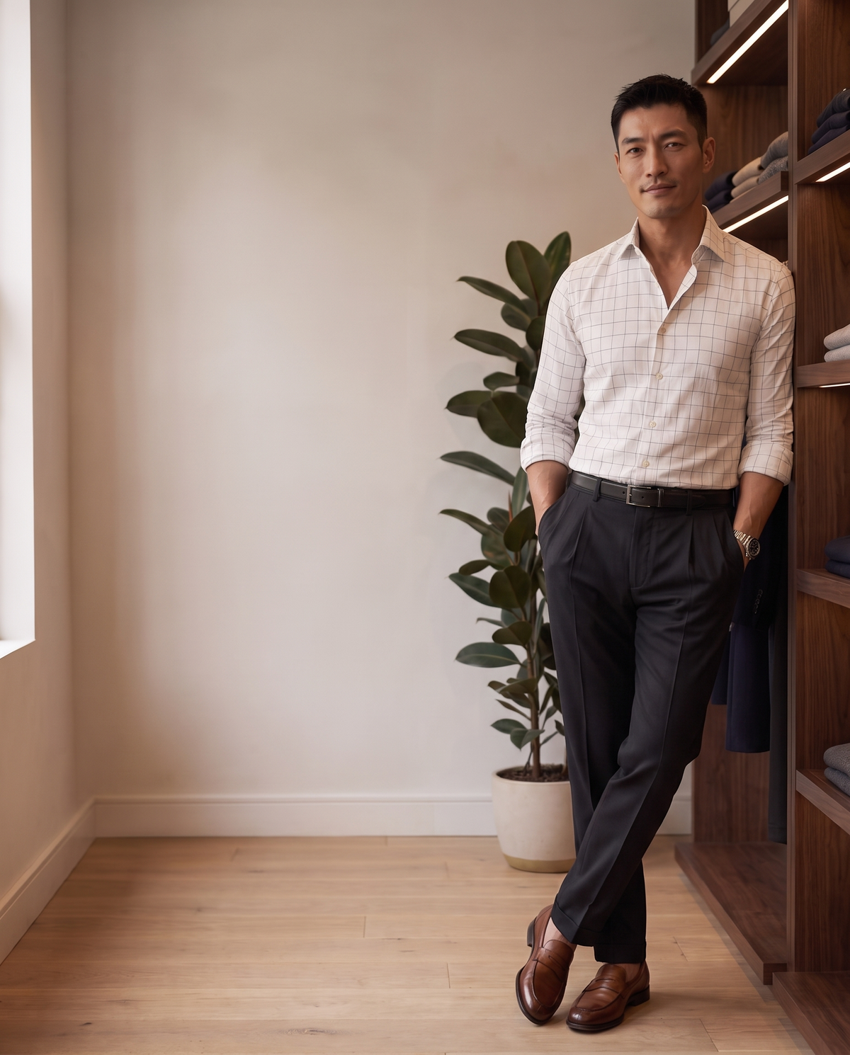 Soft White Windowpane Check Shirt