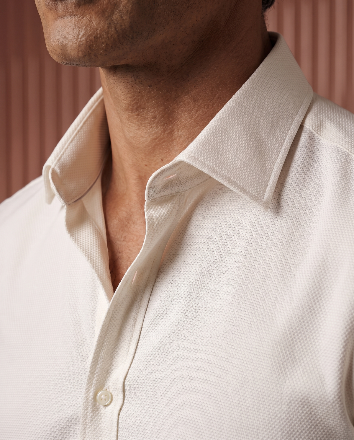 Soft White Honeycomb Weave Shirt
