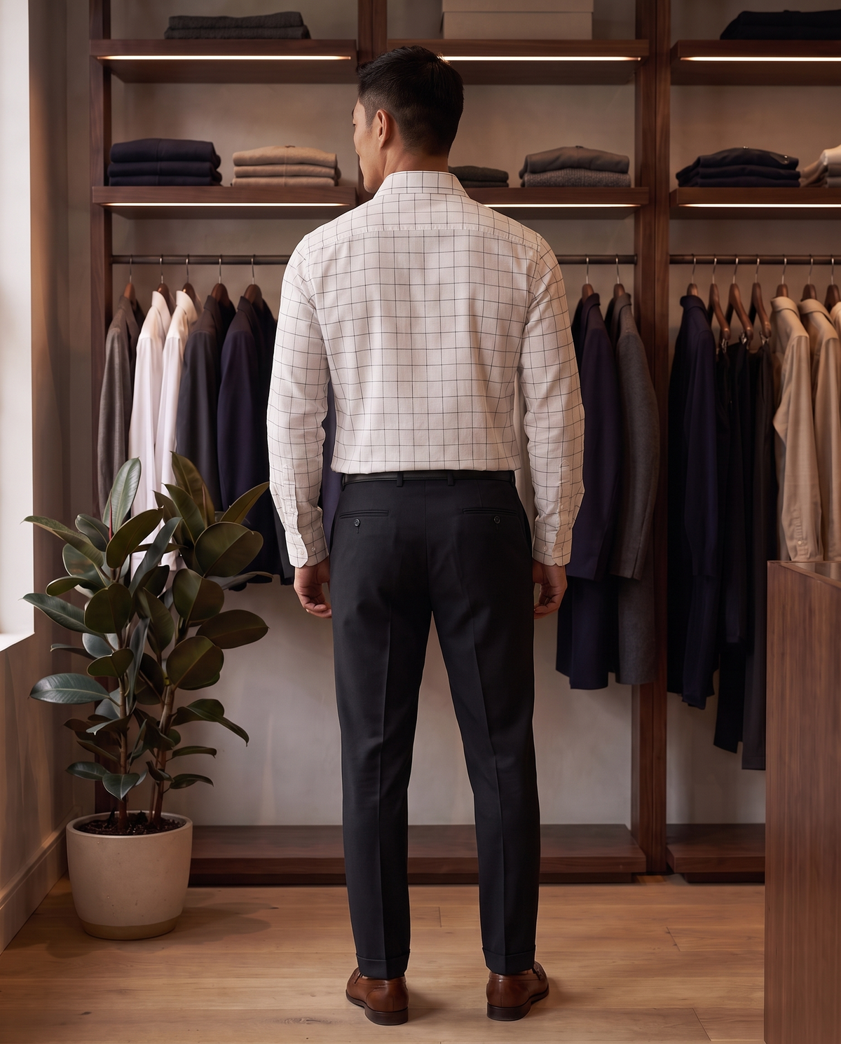 Soft White Windowpane Check Shirt