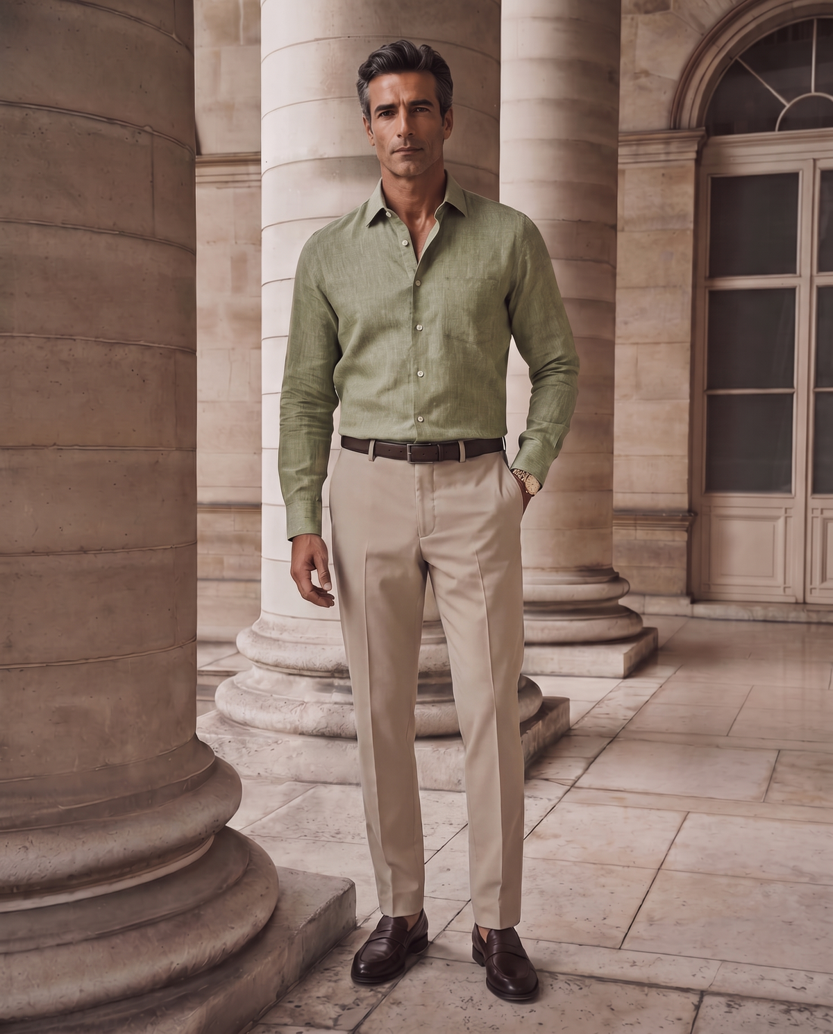 Sage Green Mélange Linen Blend Shirt