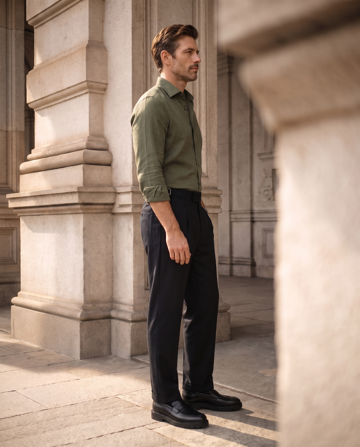 Olive Green Cosmo Linen Blend Shirt