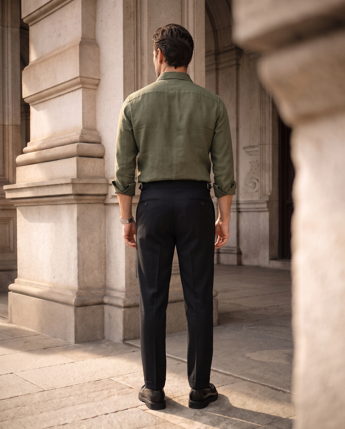 Olive Green Cosmo Linen Blend Shirt