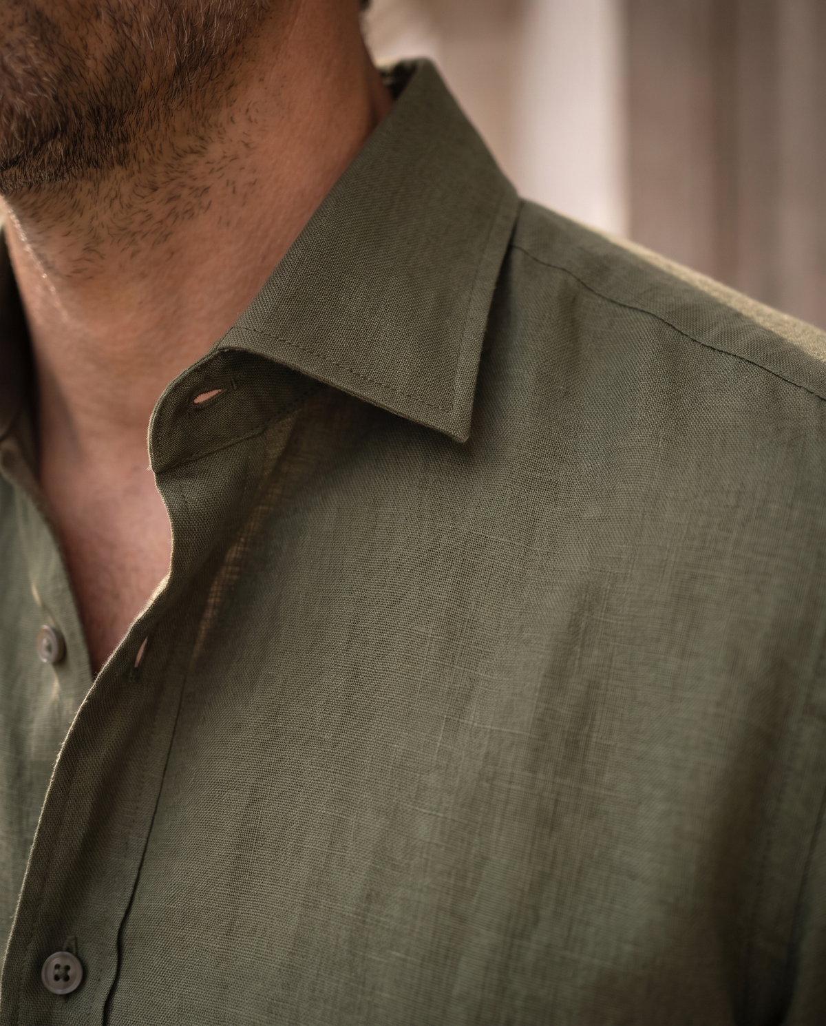 Olive Green Cosmo Linen Blend Shirt