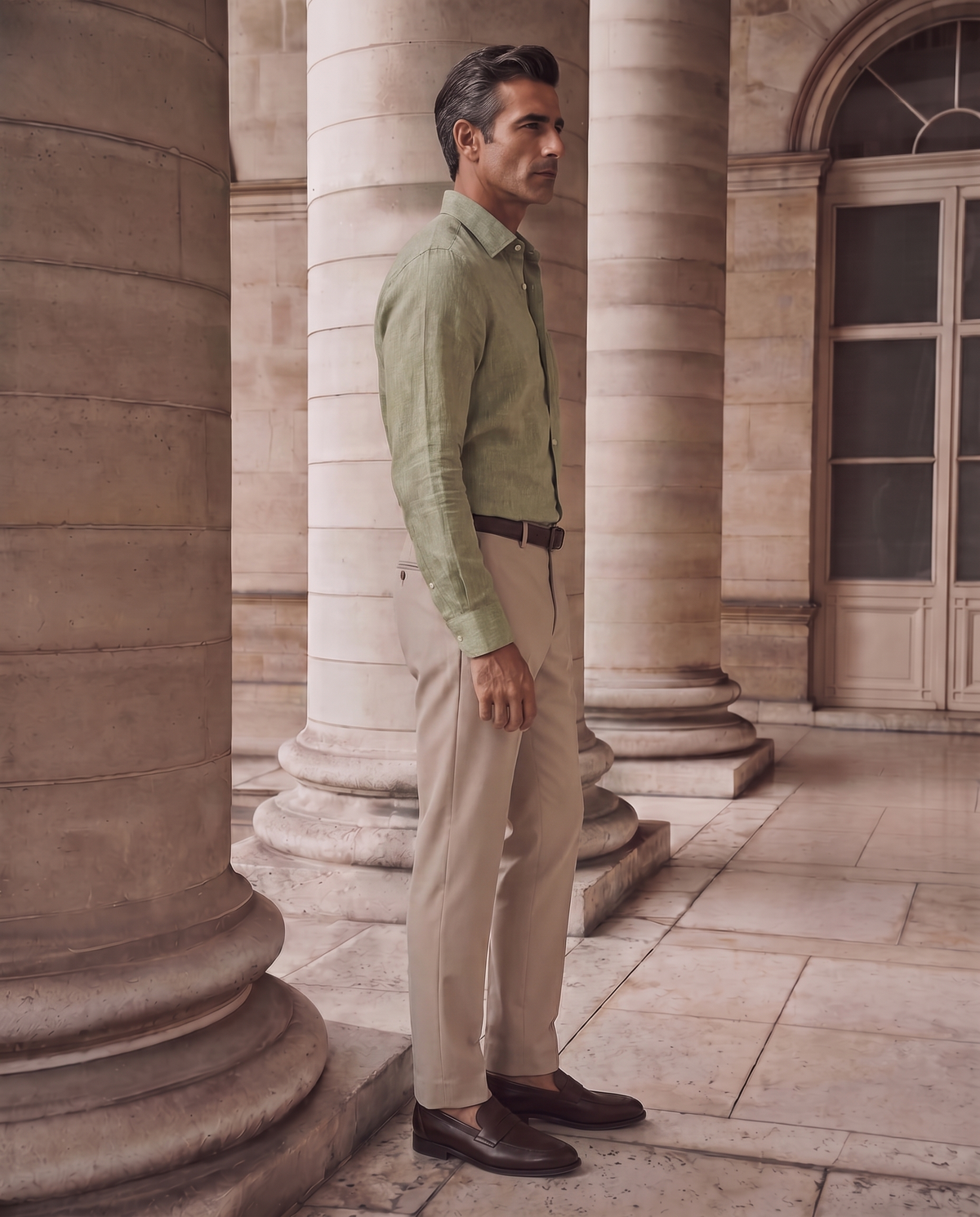 Sage Green Mélange Linen Blend Shirt