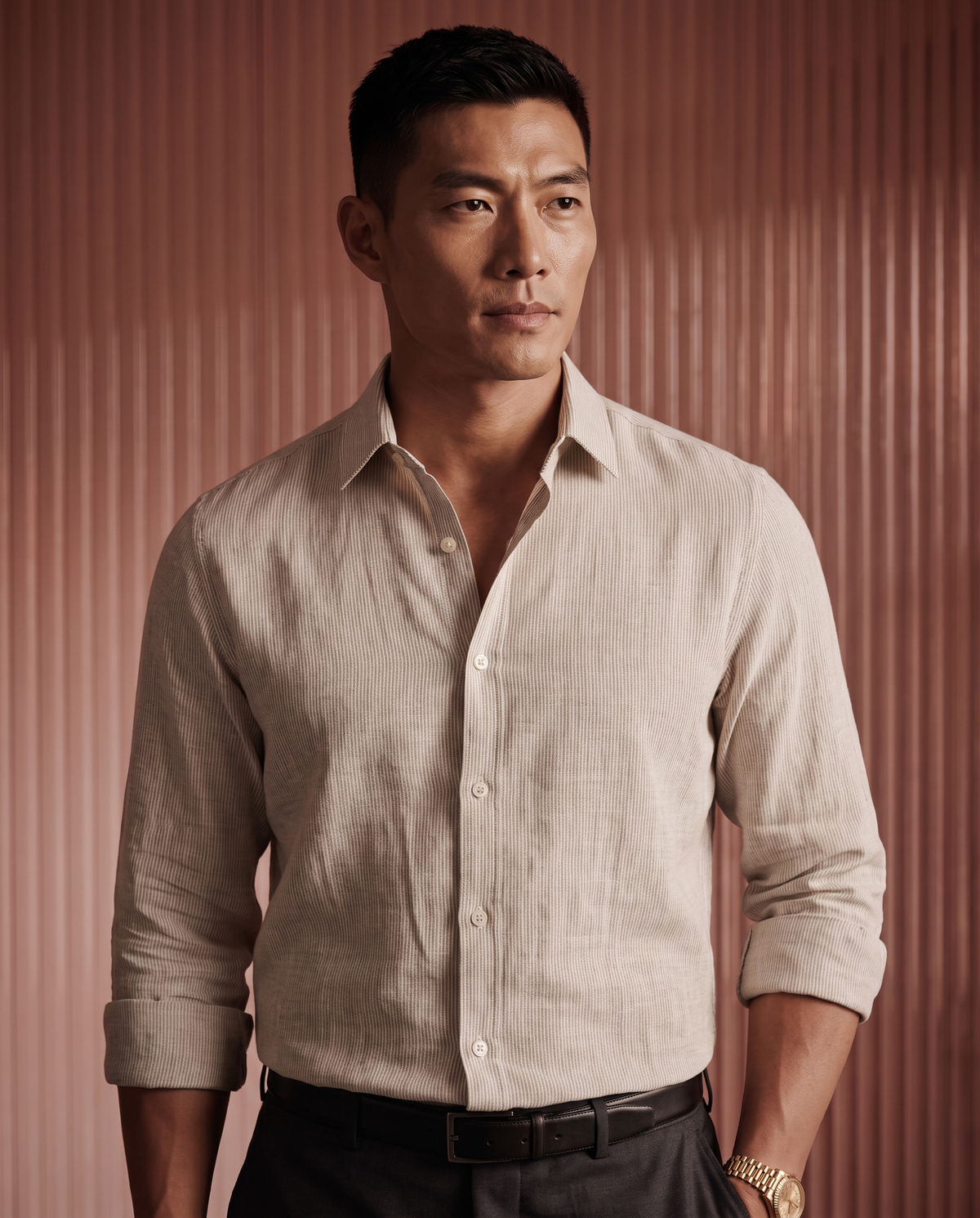 Natural Linen Blend Pinstripe Shirt