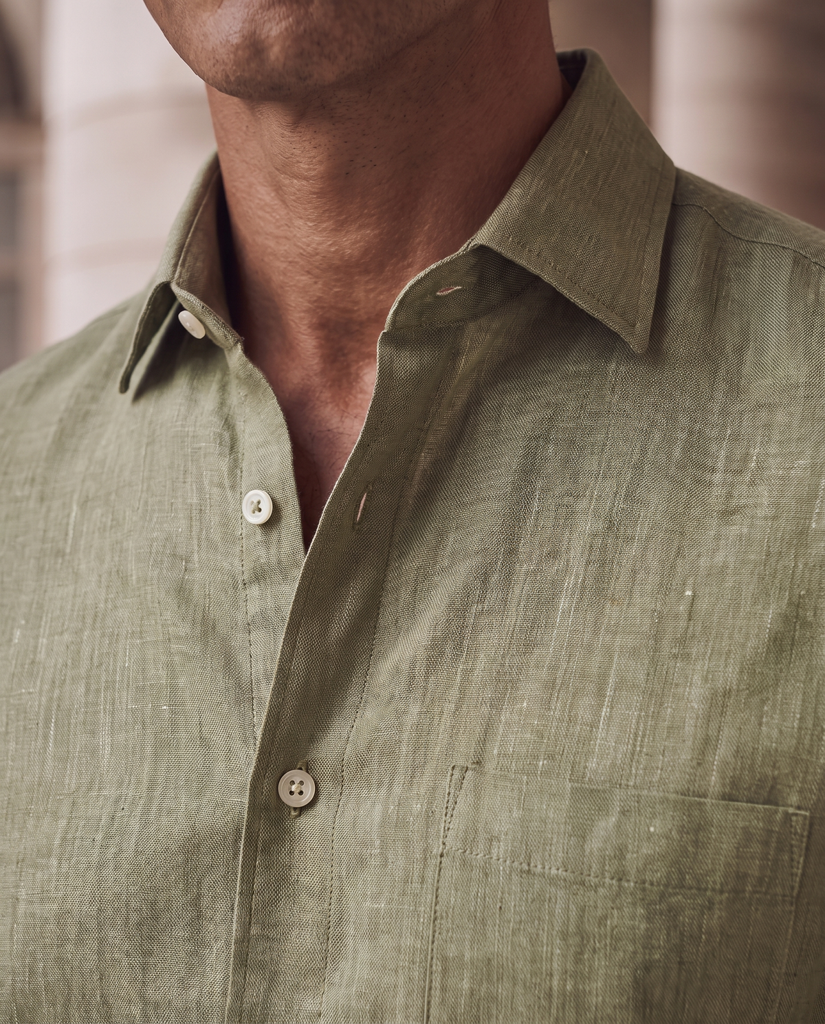 Sage Green Mélange Linen Blend Shirt