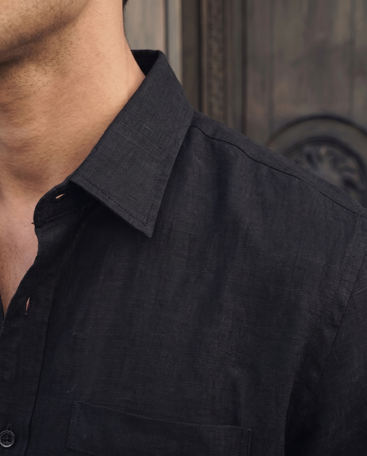 Ink Black CEO Linen Blend Shirt