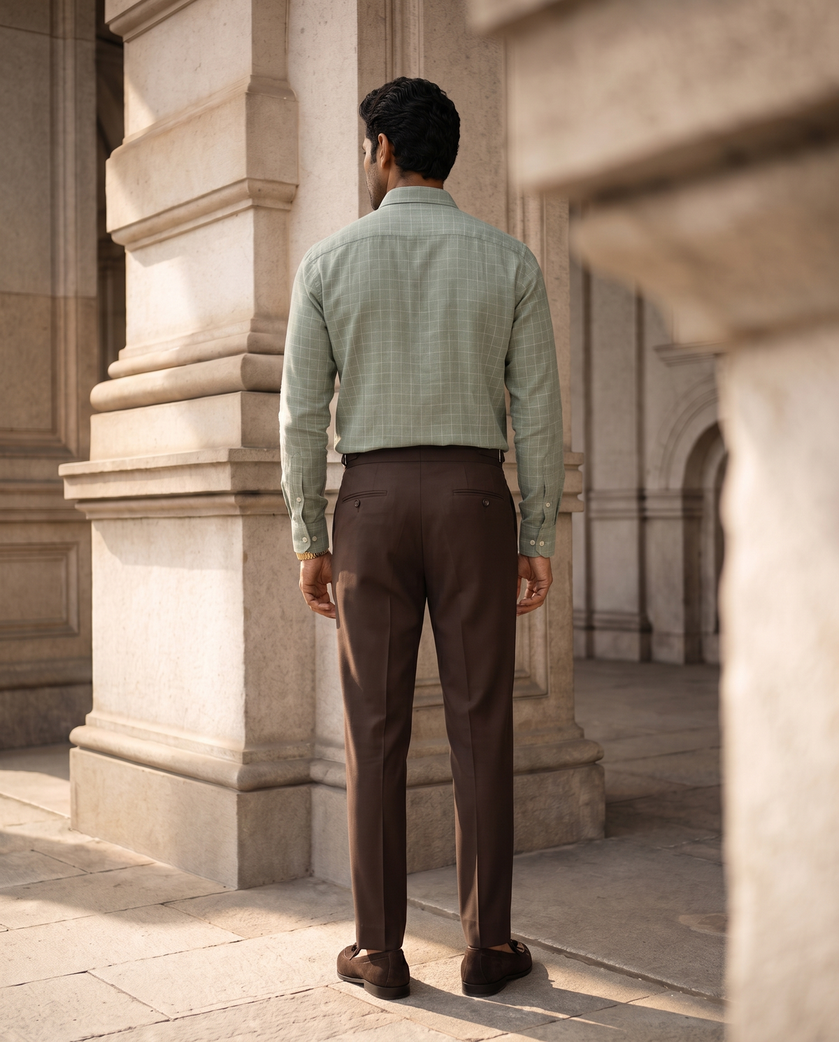 Sage Green Fine Grid 100% Linen Shirt