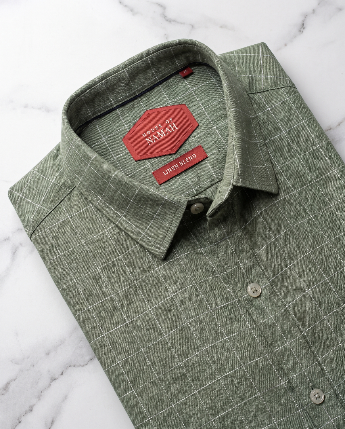 Sage Green Fine Grid 100% Linen Shirt