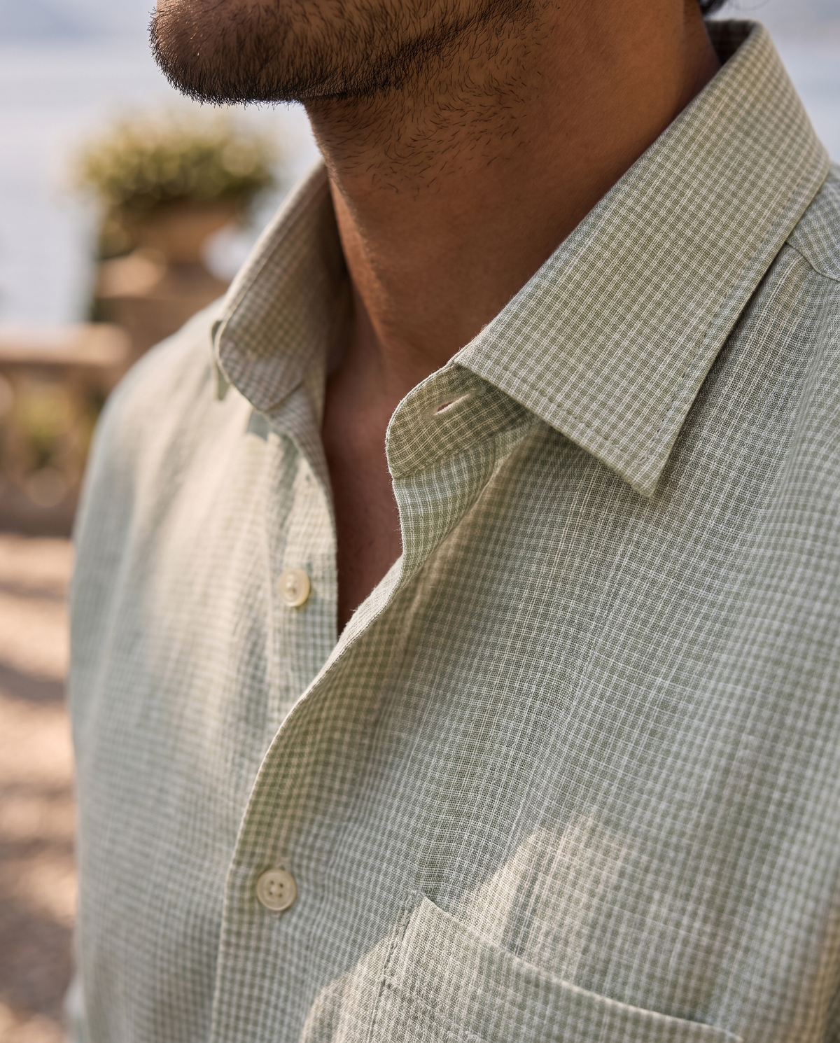 Sage Green Microcheck 100% Linen Shirt