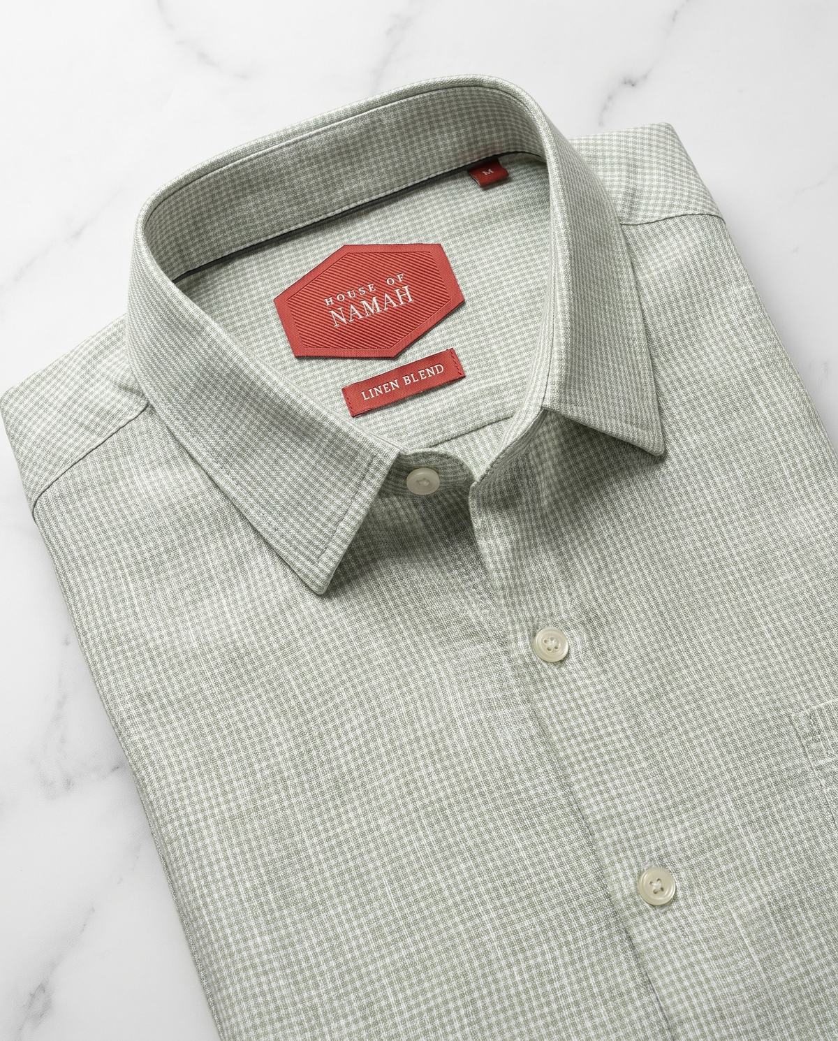 Sage Green Microcheck 100% Linen Shirt