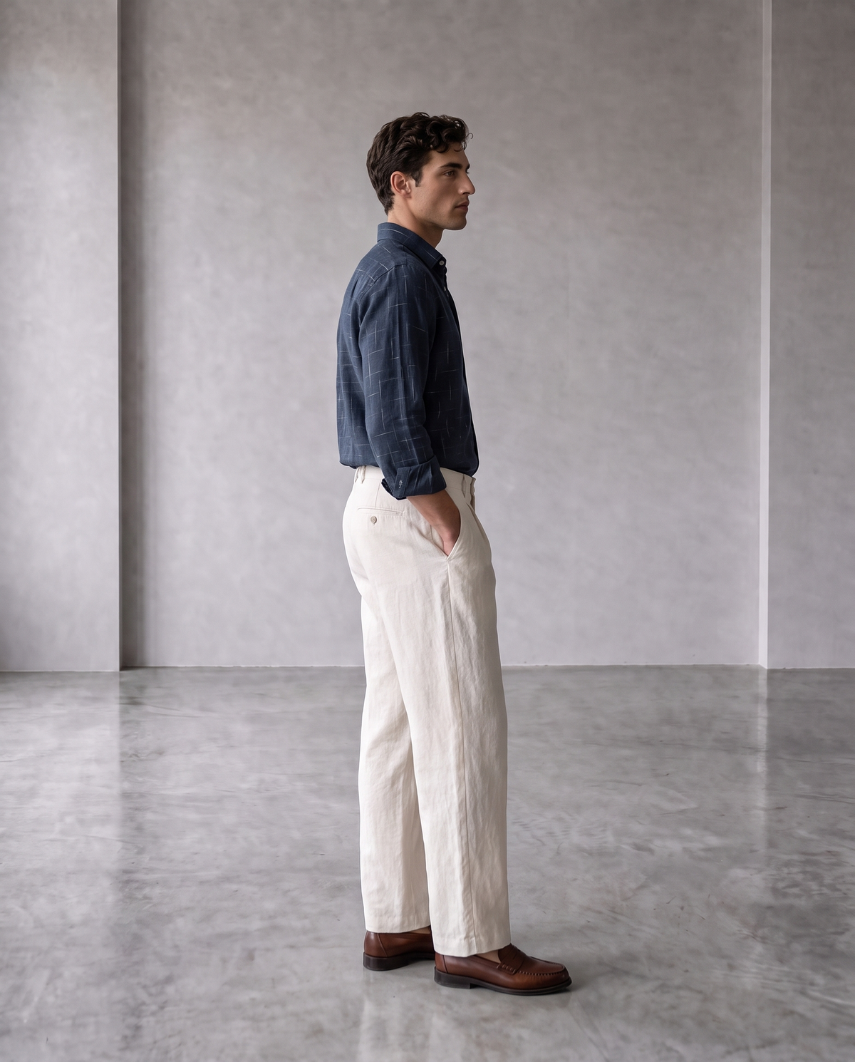 Indigo Navy Rustic Grid 100% Linen Shirt