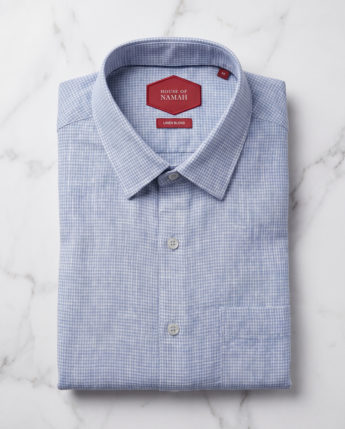Powder Blue Microcheck 100% Linen Shirt