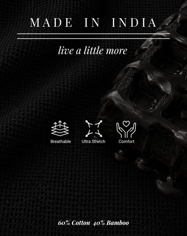 Ink Black Cotton Bamboo Waffle Polo