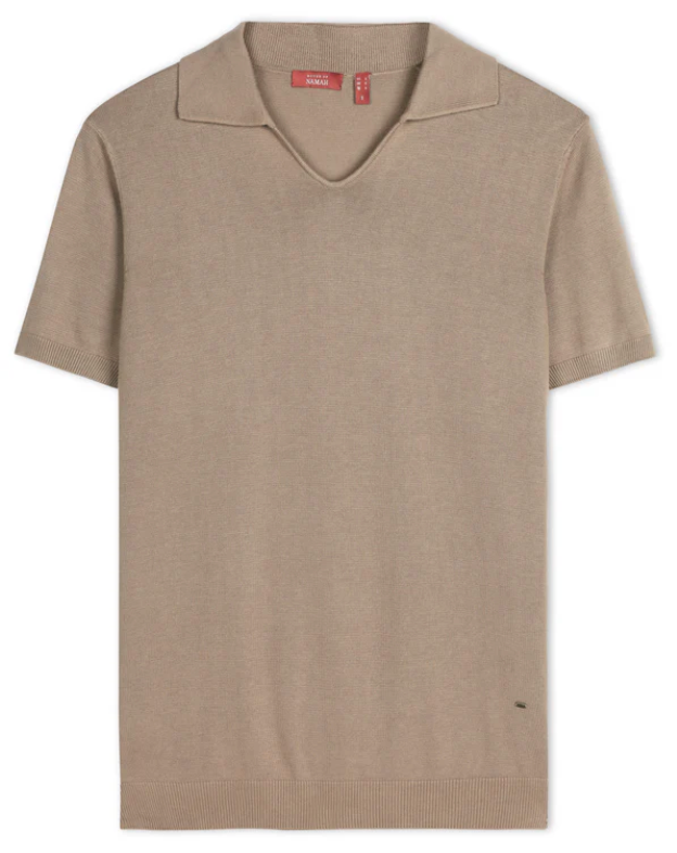 Warm Tan Cotton-Bamboo U-Neck Polo