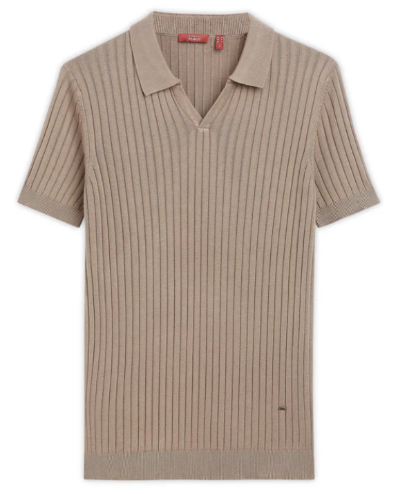 Warm Tan Cotton Bamboo V-Neck Polo
