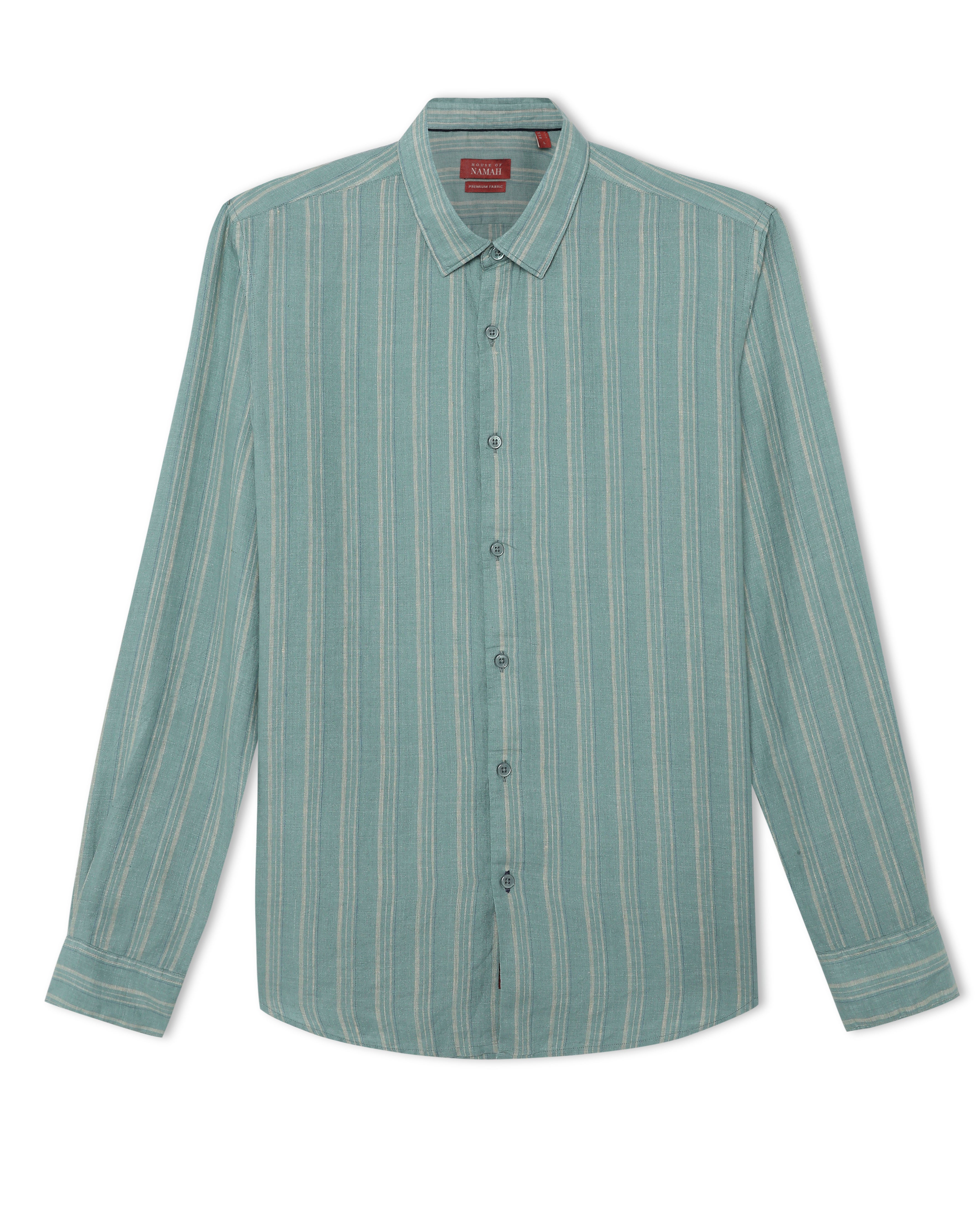 Sage Green Striped 100% Linen Shirt