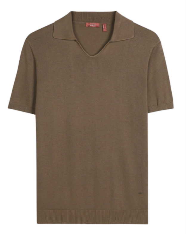 Cocoa Brown Cotton-Bamboo U-Neck Polo