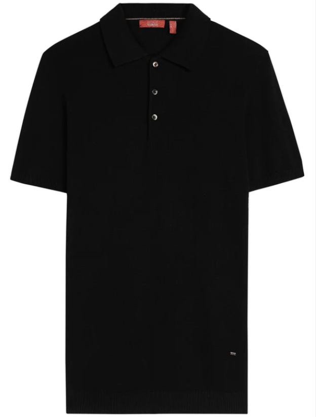 Ink Black Cotton Bamboo Waffle Polo
