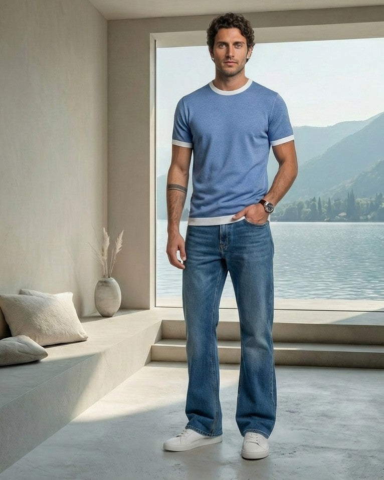 Sky Blue Mill Contrast T-Shirt